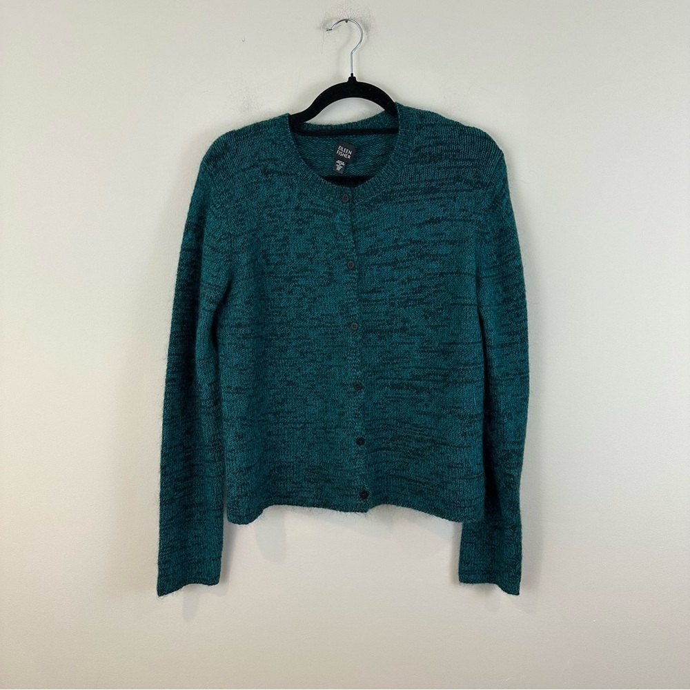 Eileen Fisher Teal Button Down Wool Mohair Blend Cardigan Sweater Size XS